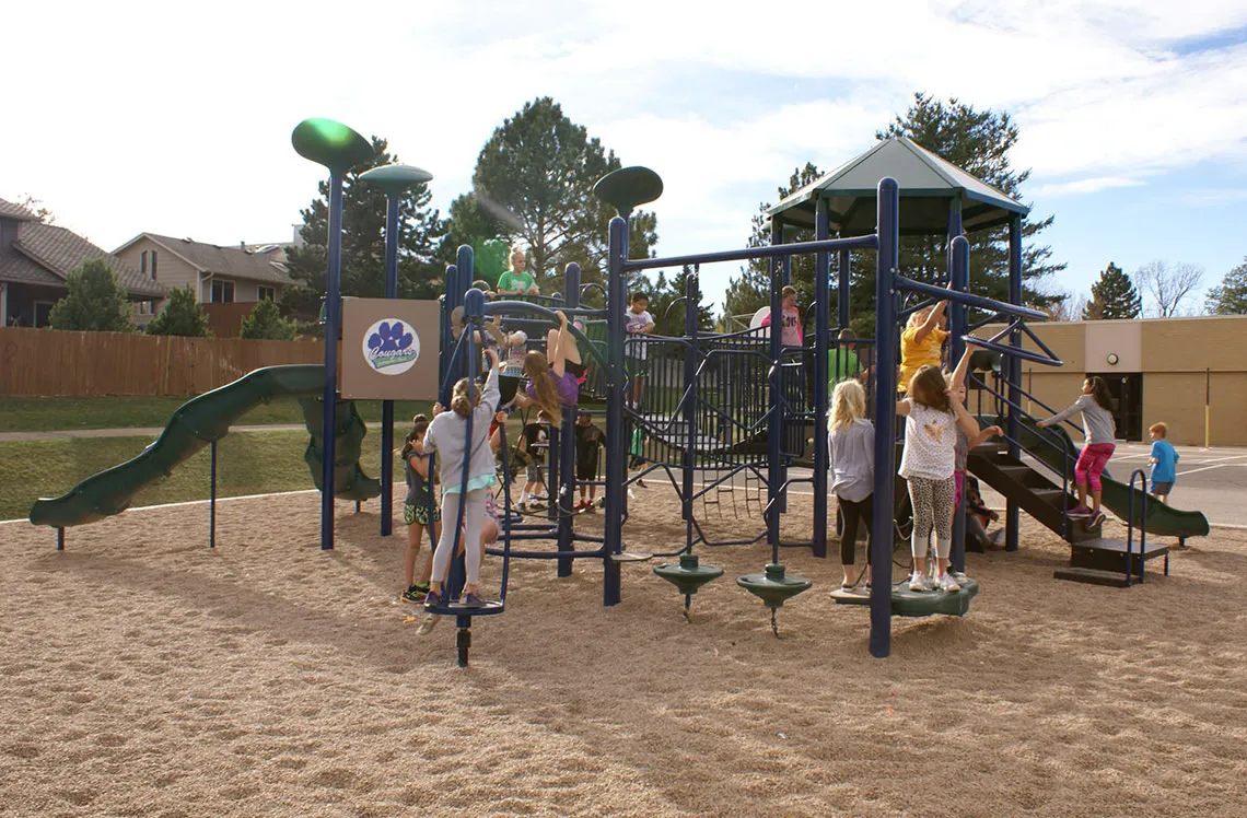 Playground balance stepping pads at Cottonwood Creek Elementary school in Greenwood Village, CO
